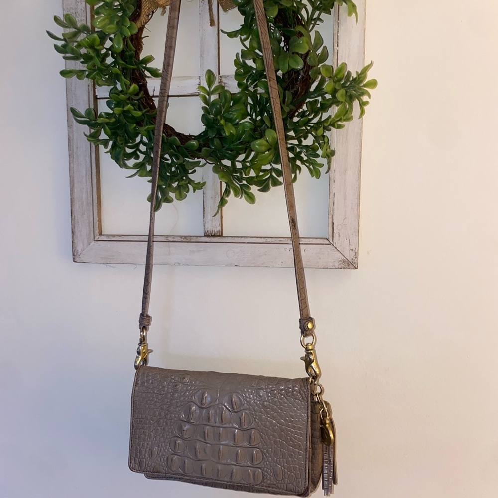 Brahmin Taupe Crocodile-Embossed Crossbody Bag